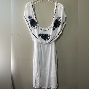 World Market off the Shoulder Floral Embroidered Cover Up Midi Dress White S/M